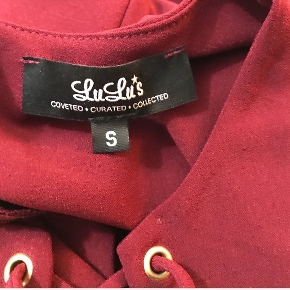 LULUS Burgundy Lace-up Short Sleeve Dress - Picture 6 of 6